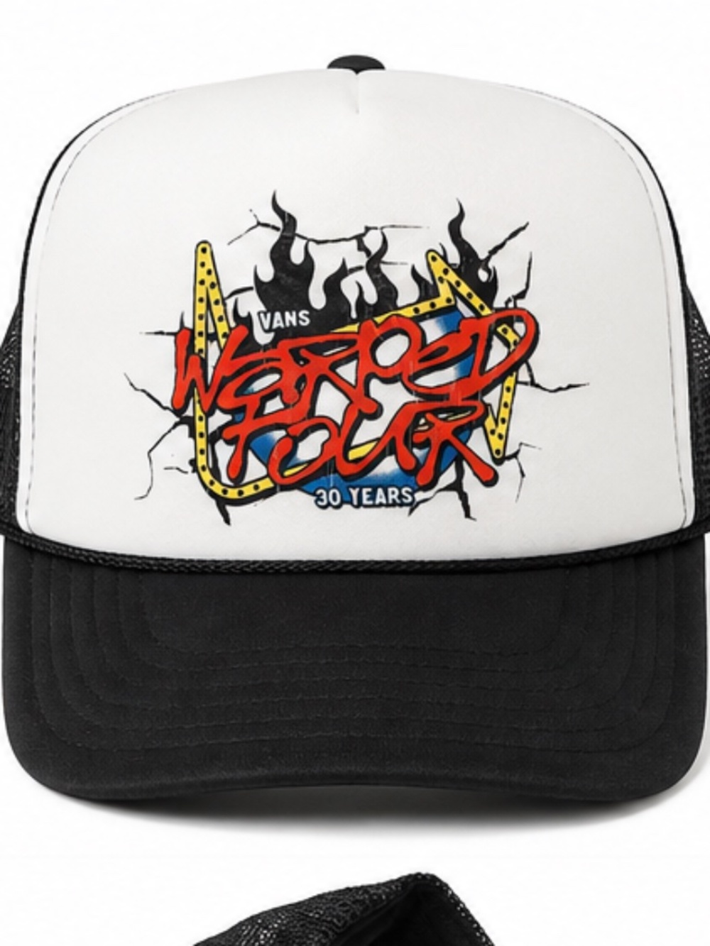 Vans Warped Tour 30 Years Flame Trucker Hat Black White Snapback NWOT